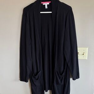 Isaac Mizrahi Black Open-Front Long Cardigan